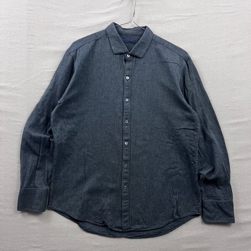 Zachary Prell Button Down Shirt Mens XL Grey Herringbone Cotton Long Sleeve